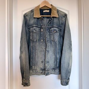 Allsaints Light Wash Grunge Denim Jacket with Corduroy Collar size Medium